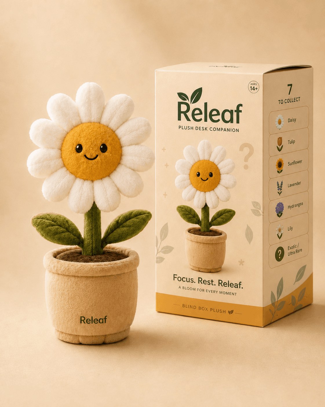 Dia the Daisy plush companion with its blind box