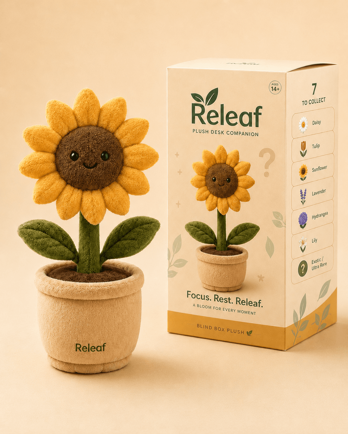 Sunny the Sunflower plush companion with its blind box